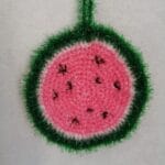 Eponge "PASTEQUE TRANCHE" au crochet fait main made in France Création laet-crochete