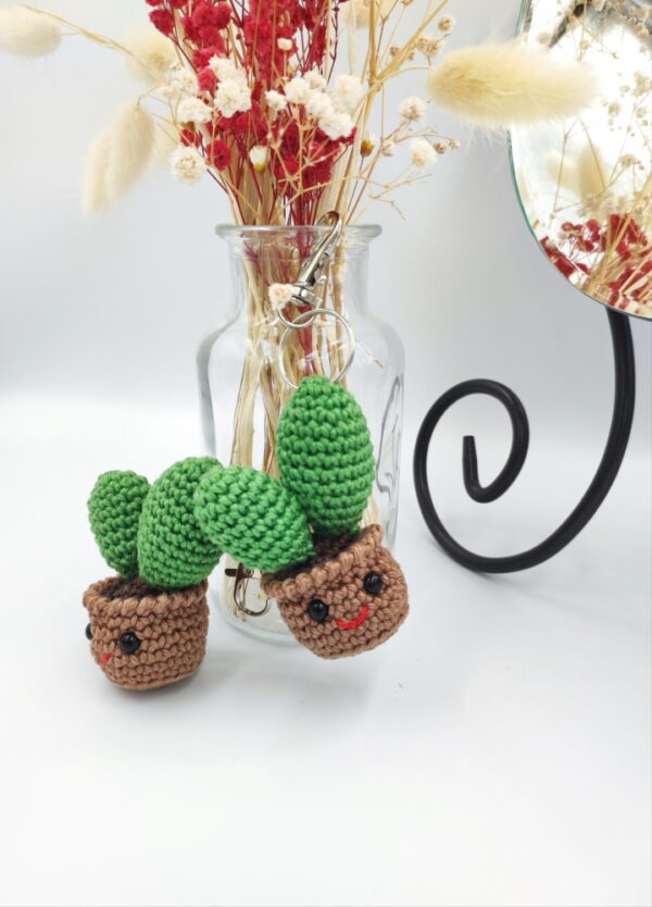 Porte-clés CACTUS POT Laet-crochete fait main fabriqué en France