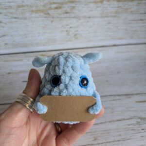P’tit truc en p’luche bleu pastel – peluche crochet personnalisée